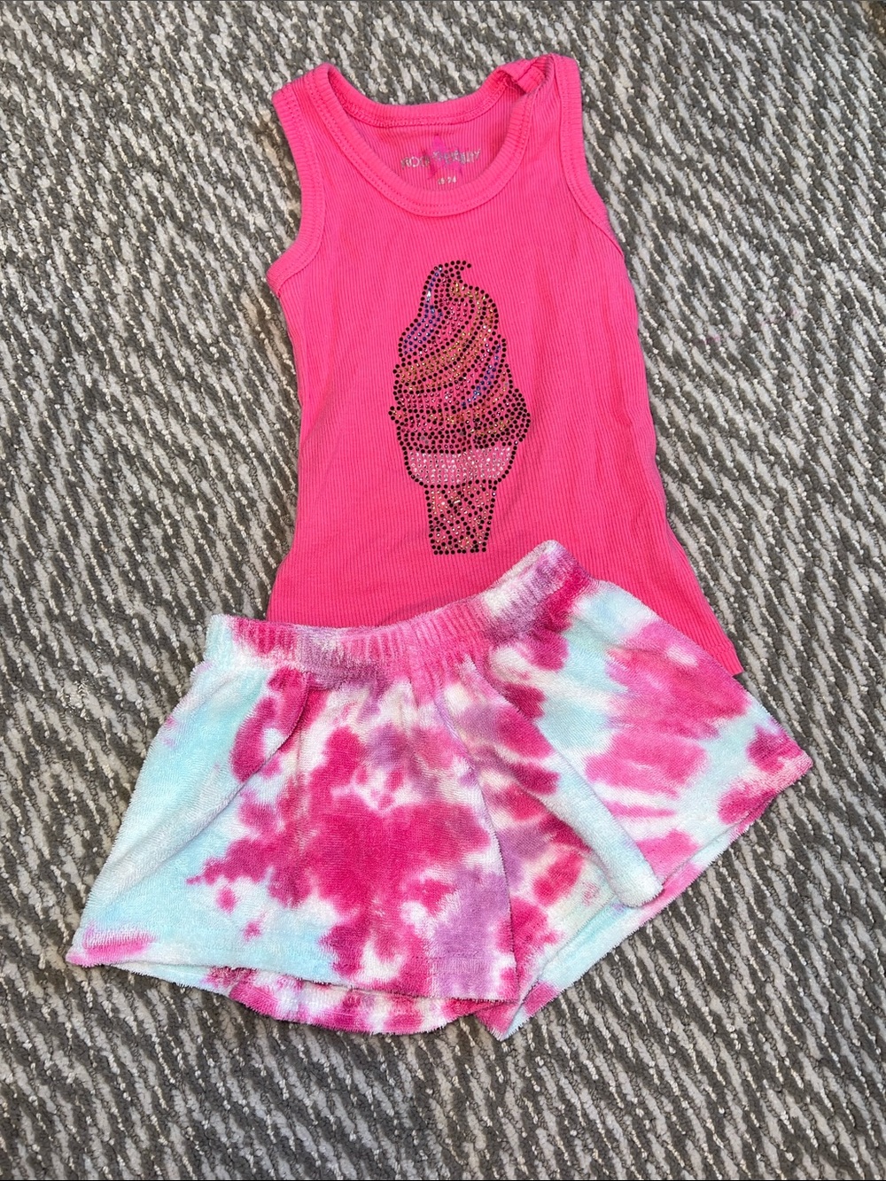 Pink Ice Cream Tank & Tie-Dye Shorts Kids Matching Set